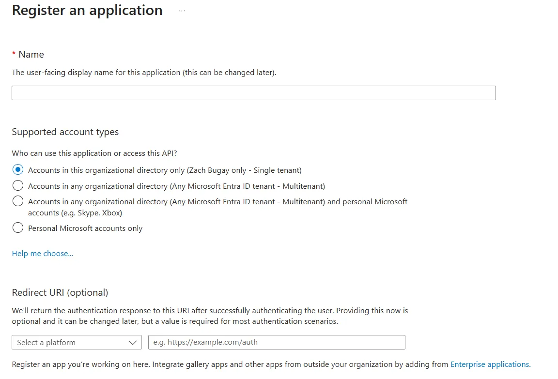 Register an application on Microsoft Azure Entra ID.