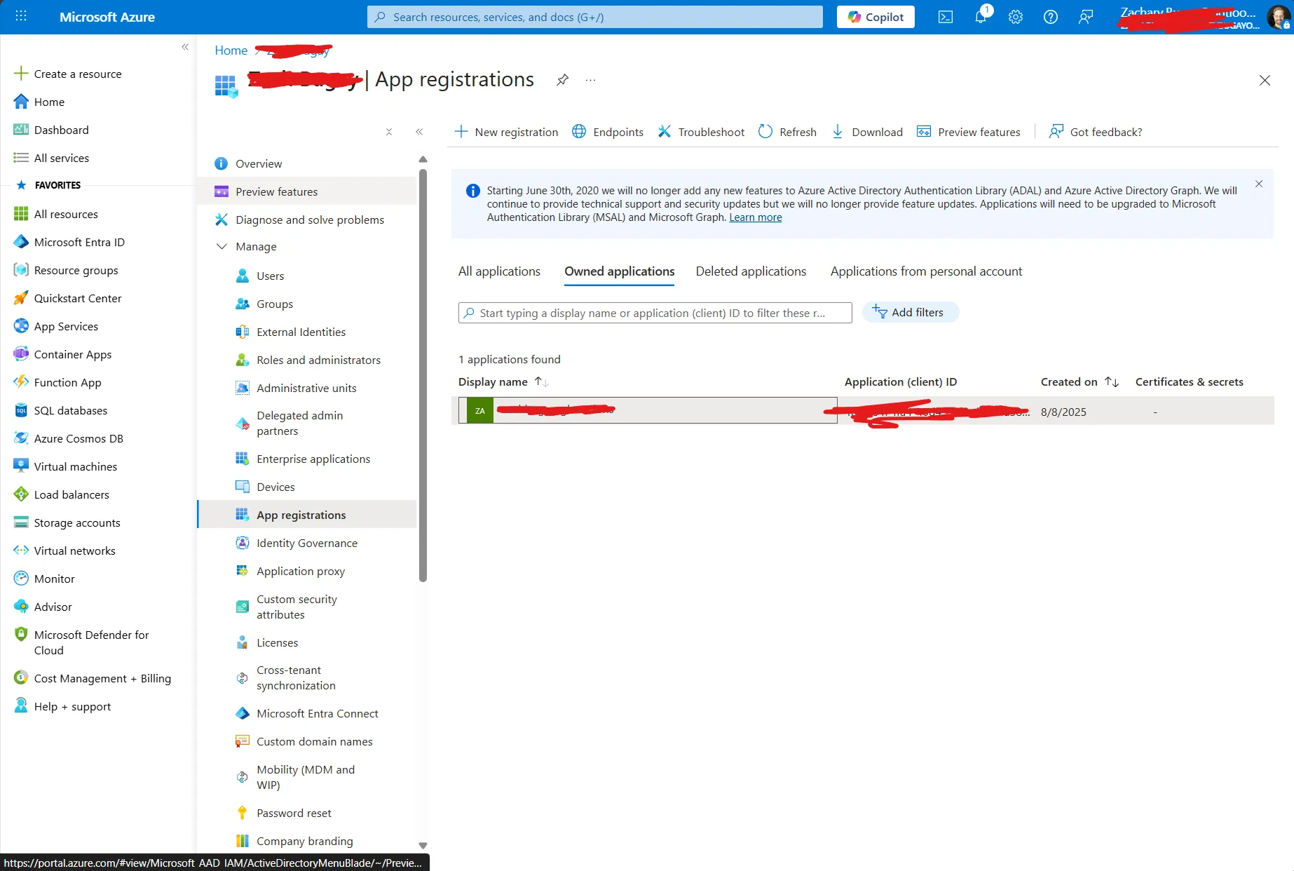 Created application registration on Microsoft Azure Entra ID.